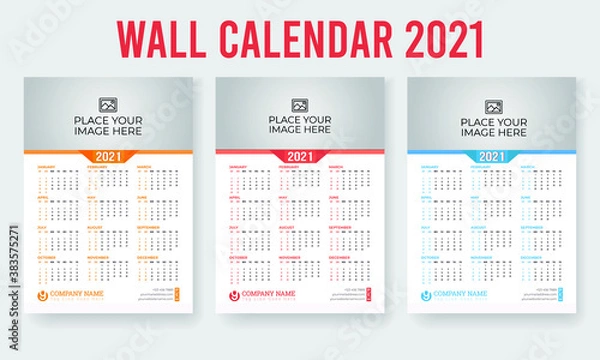 Fototapeta One Page Wall Calendar 2021 Design with 3 color variation