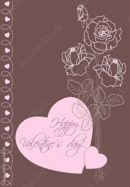 Fototapeta Valentine's day vector greeting card with roses and hearts