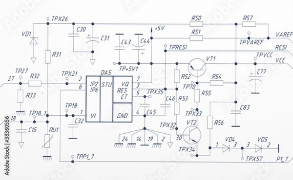 Fototapeta Detailed drawing of electrical circuits
