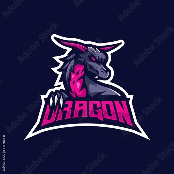 Fototapeta Dragon mascot logo design vector with modern illustration concept style for badge, emblem and t shirt printing. Angry Dragon illustration for e-sport team