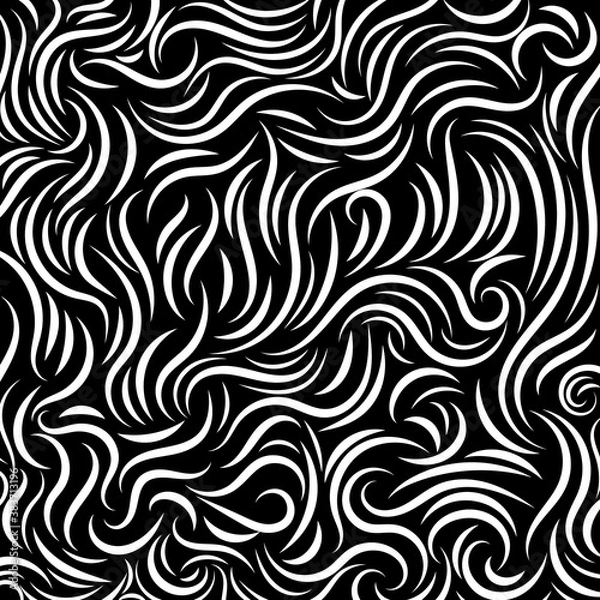 Fototapeta Line curve pattern banner floral design white and black color.
