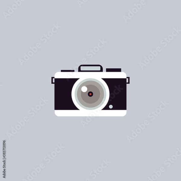 Fototapeta Retro photo camera with big lens cartoon flat vector illustration isolated.