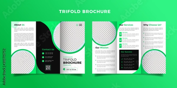 Obraz Corporate trifold brochure template. Modern, Creative and Professional tri fold brochure vector design. Simple and minimalist promotion layout with Green