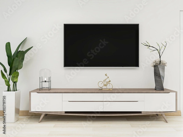 Fototapeta There are cloth sofa and table in the clean living room