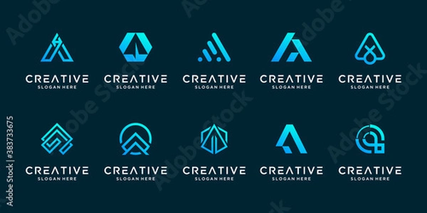 Obraz Set of abstract letter A logo design template. icon for technology, internet, digital.