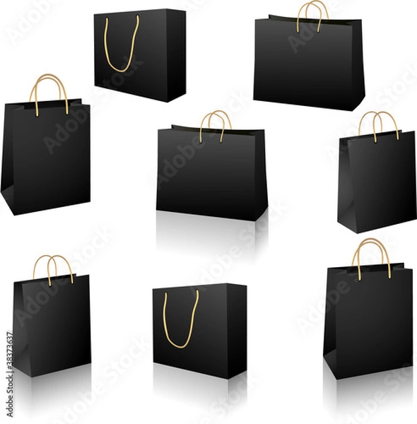 Obraz Black shopping bags vector set isolated on white