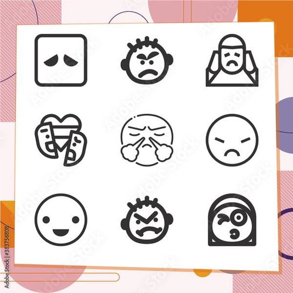 Fototapeta Simple set of 9 icons related to anger