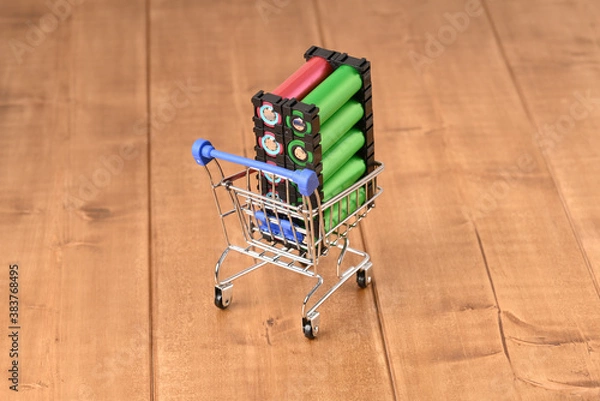 Fototapeta Li ion 18650  battery holder in the shopping cart.
