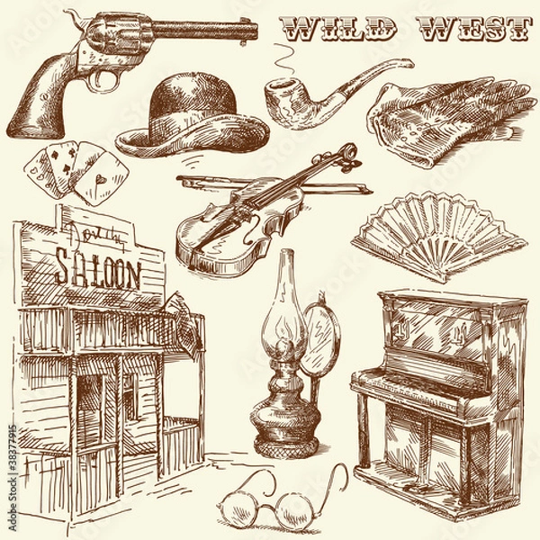 Obraz Ręcznie rysowana kolekcja Wild West