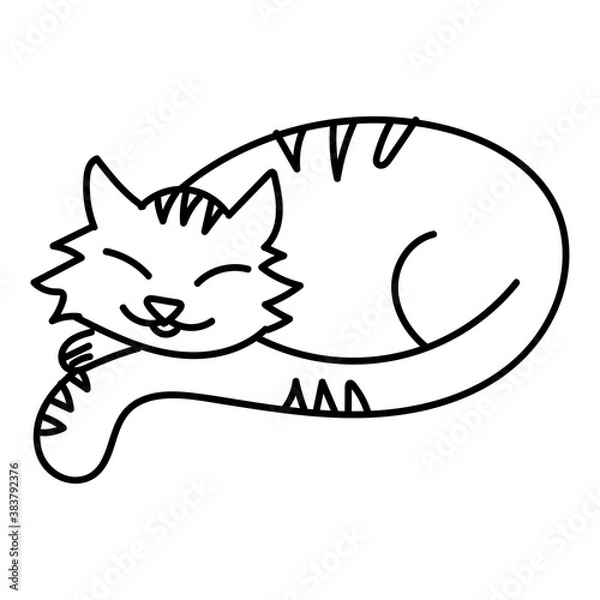 Obraz Sleeping cat, outline icon on white background for posters, stickers, clip-arts