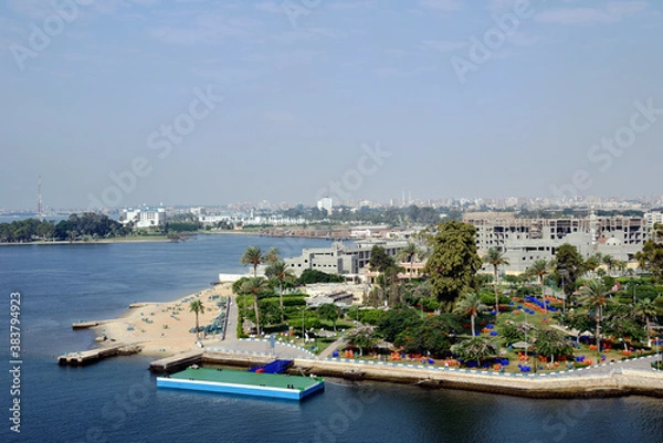Fototapeta Panoramic view of the city Ismailia in Egypt - Africa. View from the Suez Canal side.