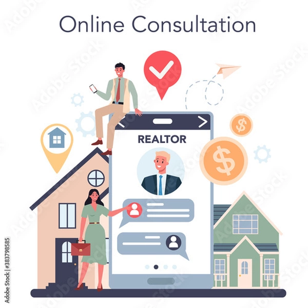Fototapeta Qualified real estate agent or realtor online service or platform