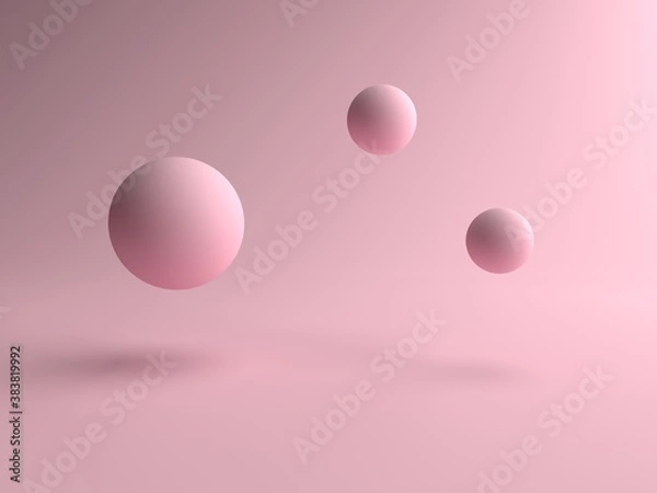 Obraz 3D rendering. Minimal abstract scene with Spherical objects floating on many pink backgrounds. Independent floating round object, Isolated on pink background. Display product, illustration.