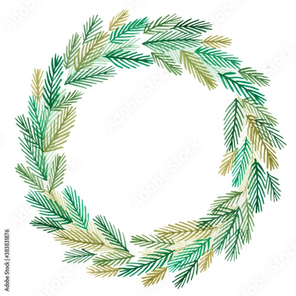 Fototapeta Winter clipart, festive frame, frame from elements of trees, nature. Christmas tree, branches without leaves. Christmas. For printing, postcards, scrapbooking.