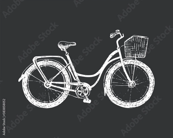 Fototapeta Vintage road bicycle hand drawn illustration. Eco transport vector sketch isolated on grey background