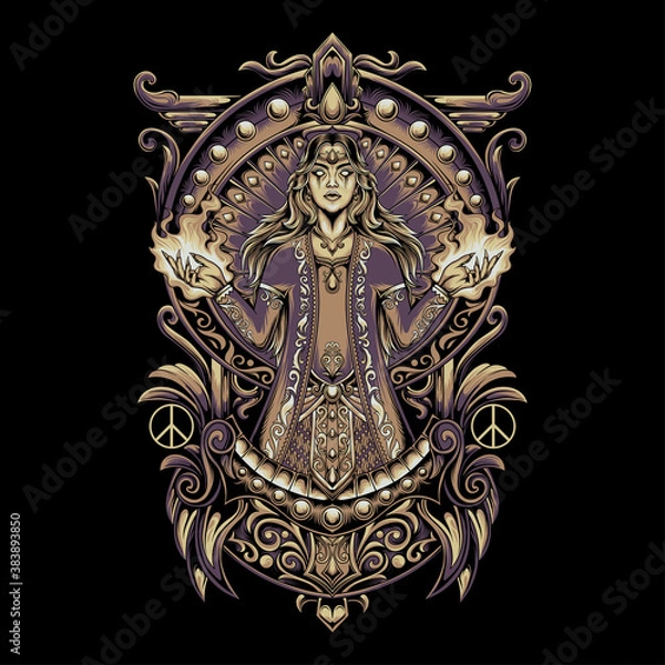 Fototapeta illustration of a crying goddess with a traditional ornament