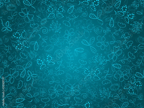 Fototapeta seamless doodle pattern background with flower and butterflies