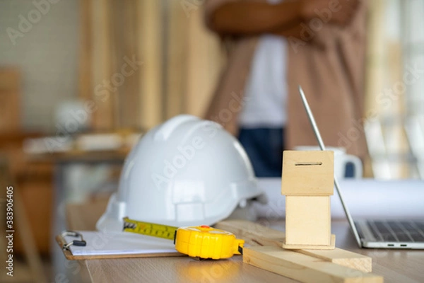 Obraz senior Asian man working on wood  work home improvement DIY in workshop recoding streaming online