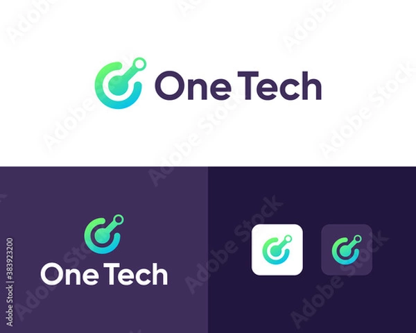 Obraz O + Tech minimal logo design template