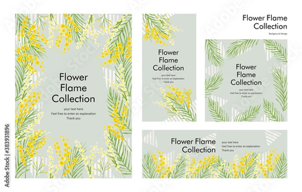 Fototapeta ミモザの花のフレームテンプレート素材：手描きのイラスト