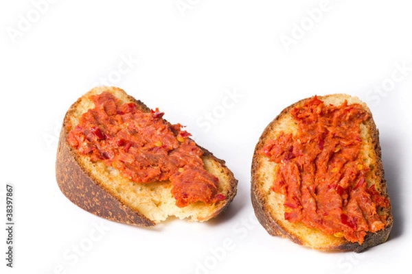 Obraz Bread with 'nduja isolated on white