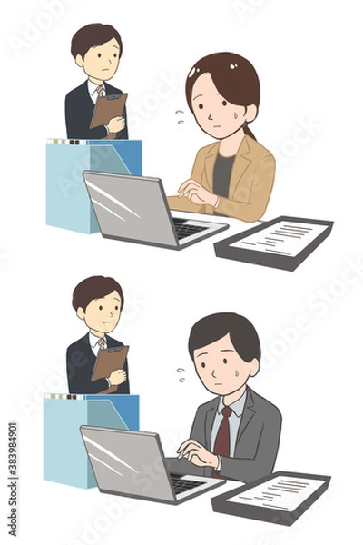 Fototapeta 多忙の先輩を待つ男性社員(線無し)