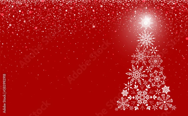 Fototapeta White snowflakes in the form of a christmas tree vector image background Red
