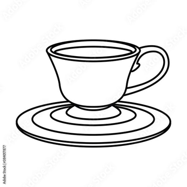 Fototapeta tea cup on plate line style icon vector design