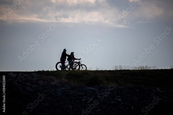 Obraz Couple walking Bicycles