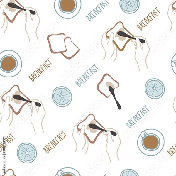 Fototapeta Breakfast Time with Toast Vector Seamless Pattern