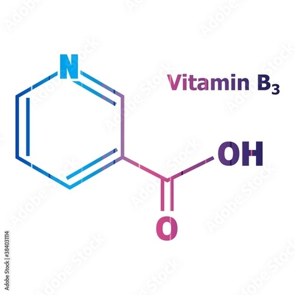 Fototapeta Structural chemical formula of niacin. Nicotinic acid or vitamin b3.