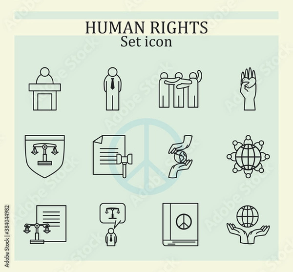 Fototapeta human rights line style set icons vector design