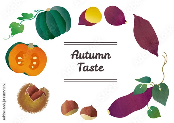 Obraz 秋の味覚 野菜・果物のイラストセット