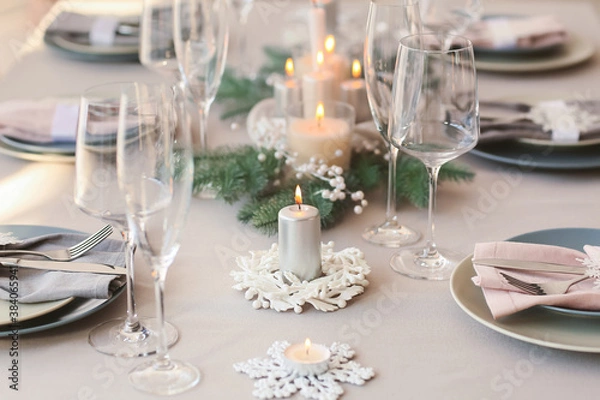 Obraz Beautiful table setting with candles for Christmas dinner