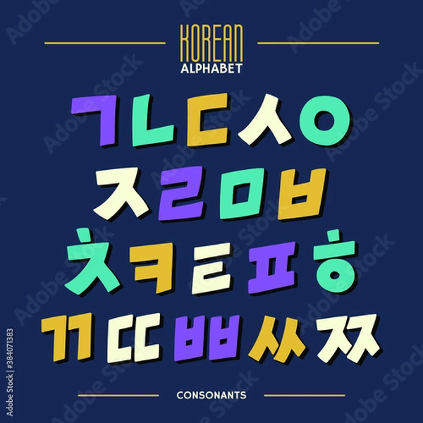 Obraz Korean vector alphabet set. Hangul consonants in a hand drawn cartoon style. Isolated symbols.