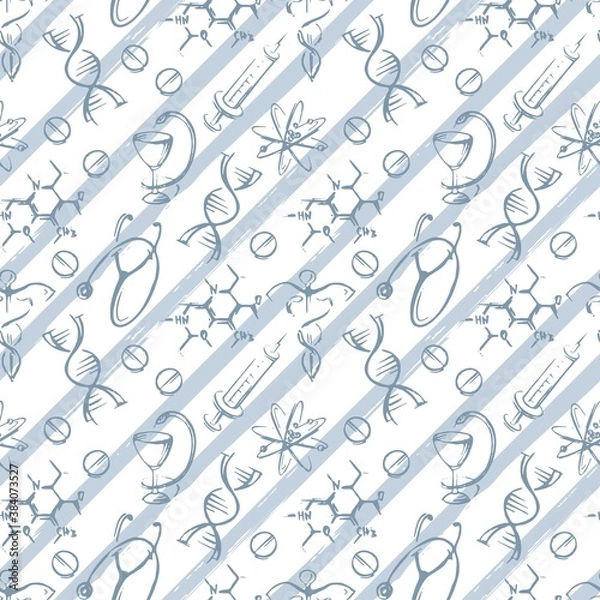 Fototapeta Seamless pattern with medical images and diagonal stripes. For medical. Vector graphics.