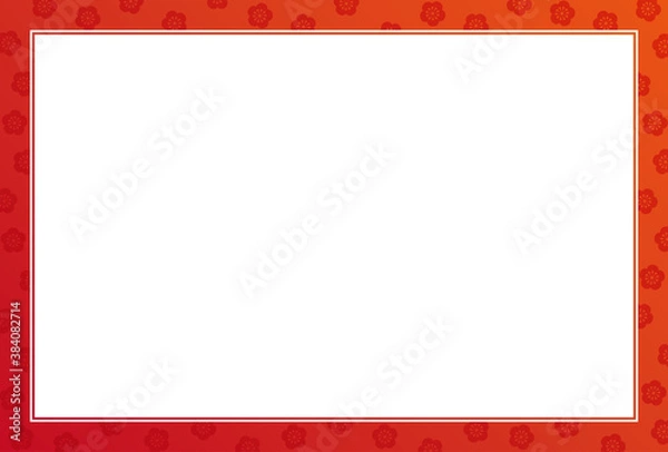 Fototapeta 赤い梅のフレーム　横長ハガキ比率