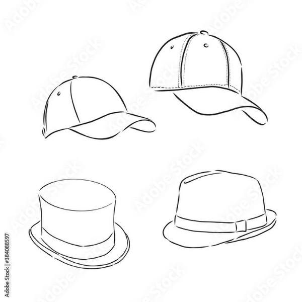 Fototapeta Summer hat vector sketch icon isolated on background. Hand drawn Summer hat icon. Summer hat sketch , hat, vector sketch illustration