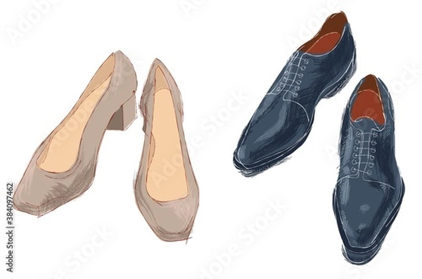 Obraz ハイヒールとビジネスシューズ手描きのイラスト
