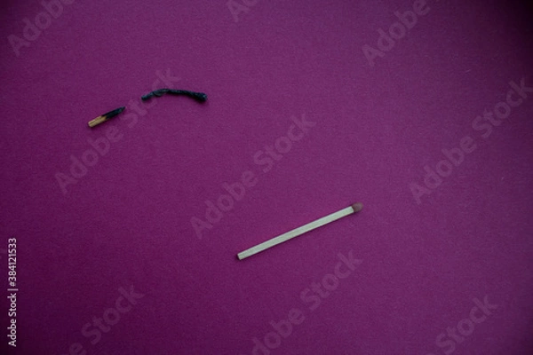 Fototapeta a burnt match broken in half and whole match