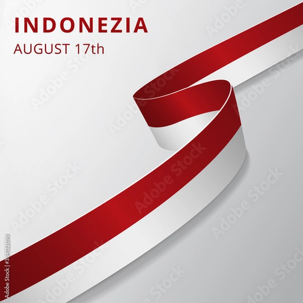 Fototapeta Flag of Indonezia. 17th of August. Vector illustration. Wavy ribbon on gray background. Independence day. National symbol. Graphic design template.