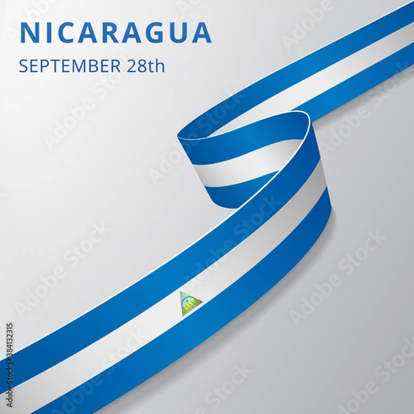 Obraz Flag of Nicaragua. 28th of September. Vector illustration. Wavy ribbon on gray background. Independence day. National symbol.