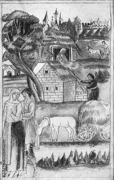Fototapeta Work in the corvee of the XVIII century. Reproduction for the publication of the novel by A. Tolstoy "Peter the First", book one, Magazine and newspaper Association, Moscow, 1937