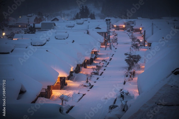 Fototapeta 福島県 大内宿 雪景色