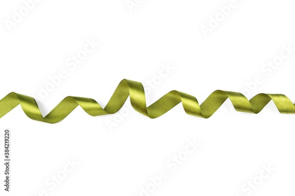Obraz green satin curly ribbon isolated on white background