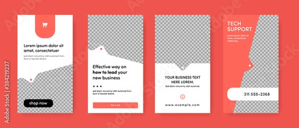 Obraz Clean social media post templates with orange background. Instagram story layouts for business promotion and digital marketing