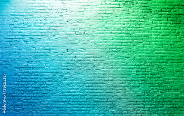 Fototapeta brick wall neon green turquoise Rustic Texture. Retro used Vintage Structure. Grungy Shabby neon Background. Design Element. Abstract Light with space for text