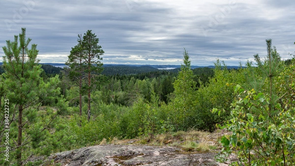 Obraz Mountain view of lake Onega in Karelia, Russia, August 2020