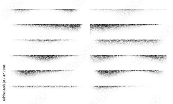 Fototapeta A set of stipple gradient shadow from paper sheet, various stipple hatching technique shadow effects, dot hatching or halftone gradient overlay shadows of edge of flat object