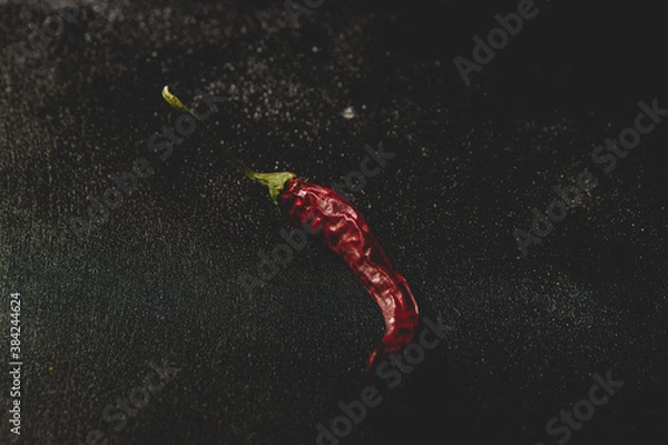 Obraz Dried red hot chili pepper isolated on the dark background. Top view, flat lay.